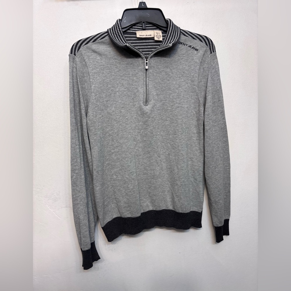 DYNK Jeans Men’s Gray & Black Quarter-Zip Pullover Sweater Size Small